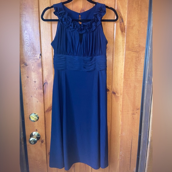 SIGNATURE BY SANGRIA LADY NAVY BLUE RUNCHED FABRIC JERSEY KNIT STRETCH DRESS 10 - Picture 1 of 5